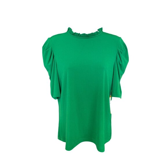 CeCe Lush Blouse M Green Ruffle Neck Puff Sleeve Romantic Elegant - Picture 2 of 9